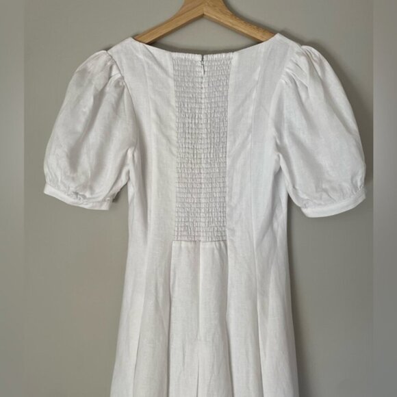 NEW Reformation Coucou Midi Linen Dress Puff Sleeves White | size 4 - Picture 11 of 12
